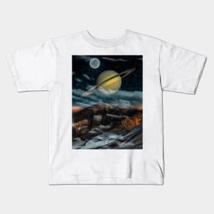 Journey into the Night: Artwork of a Man Walking under a Starry Sky Kids T-Shirt